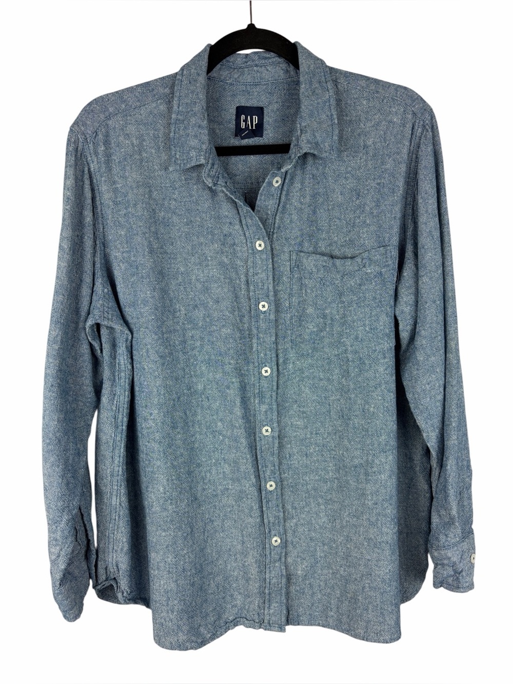 GAP Linen Rayon Chambray Button Down Shirt Blue Size XL Lightweight Coastal